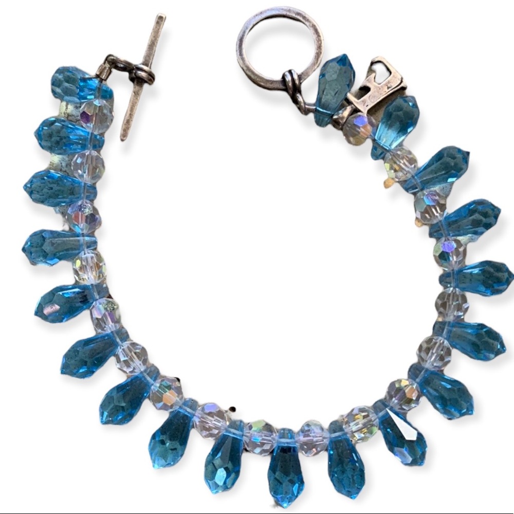 Aquamarine and crystal hand made sterling silver bracelet beautifully made.